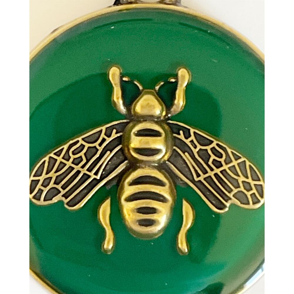 GUCCI Bee Charm Necklace Pendant Green Gold Stamped Zipper Pull - Picture 9 of 14